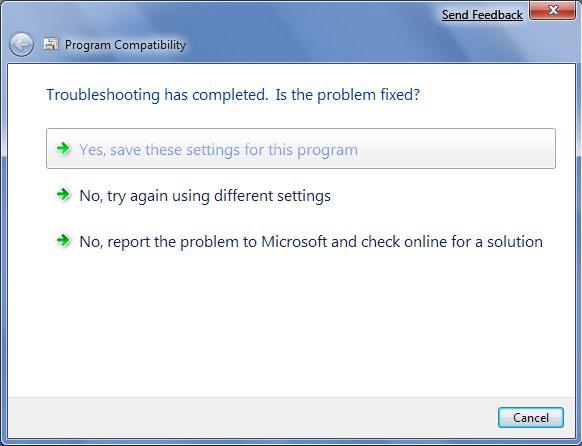 Program Compatibility Troubleshooter – применение настроек