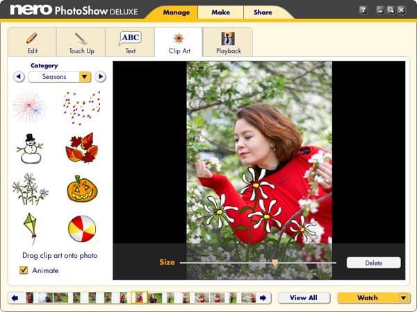 Украшение фотографий с помощью картинок из библиотеки Nero PhotoShow Deluxe