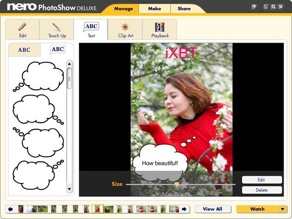 Добавление текстовых надписей на фотографии в Nero PhotoShow Deluxe