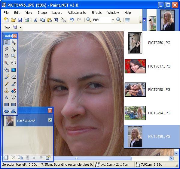 Список открытых документов в Paint.NET