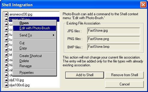 Интеграция с оболочкой в Photobrush