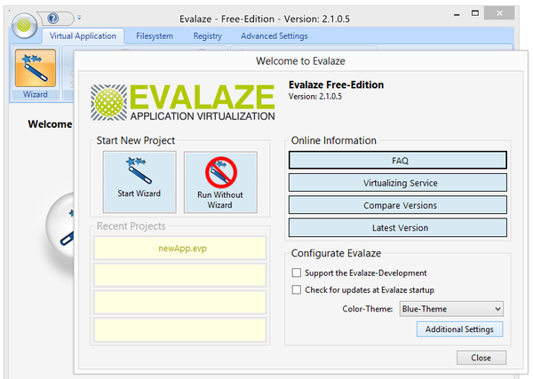 Главное окно Evalaze