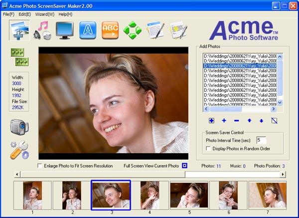 Рабочее окно Acme Photo Screensaver