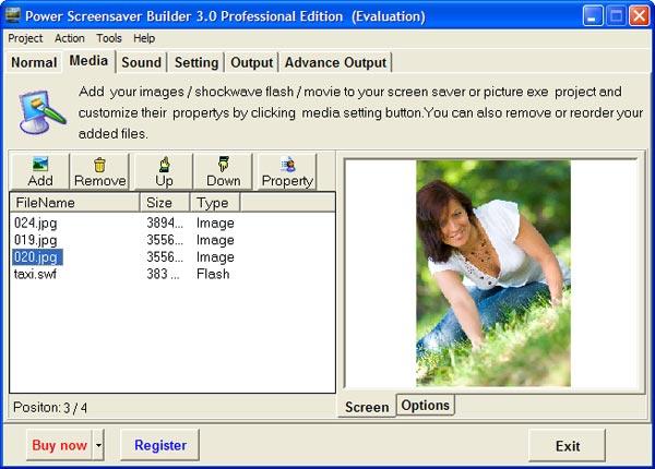 Рабочее окно Power Screensaver Builder