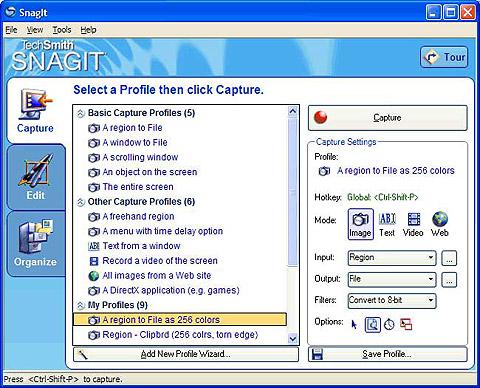 Закладка Capture