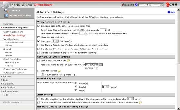 Общие настройки для всех клиентов OfficeScan