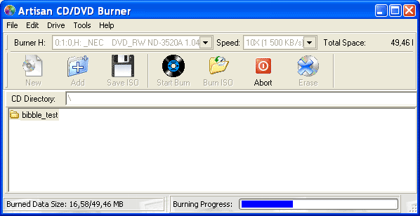 Рабочее окно Artisan CD & DVD Burner