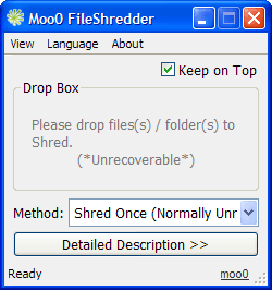 Рабочее окно MooO File Shredder