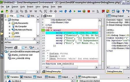Рабочая область Zend Studio