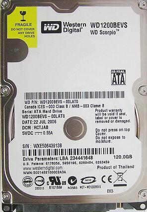 Жесткий диск WD Scorpio ML80 WD1600BEVS, фото 4