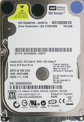 Жесткий диск WD Scorpio ML80 WD1600BEVS, фото 3
