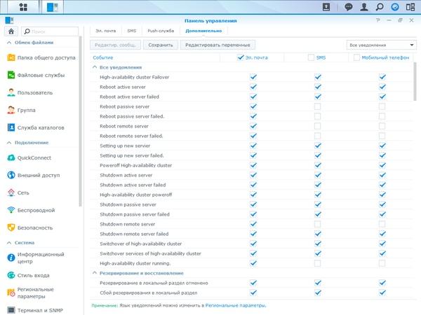 Веб-интерфейс Synology DS415+