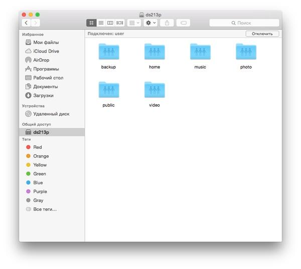 Synology DS213+ в Finder