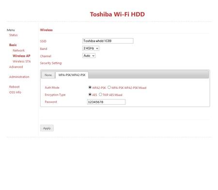 Веб-интерфейс Toshiba Canvio AeroCast