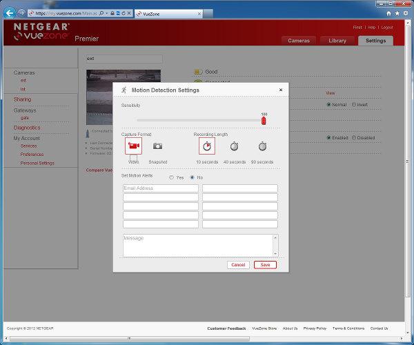 Web-интерфейс сервиса Netgear VueZone