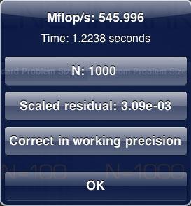 Результаты тестирования iPad 2 в LINPACK