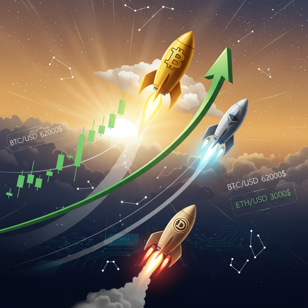 Bitcoin уже взлетел выше 62 тыс. долларов, а как же Ethereum и Dogecoin?, фото 1
