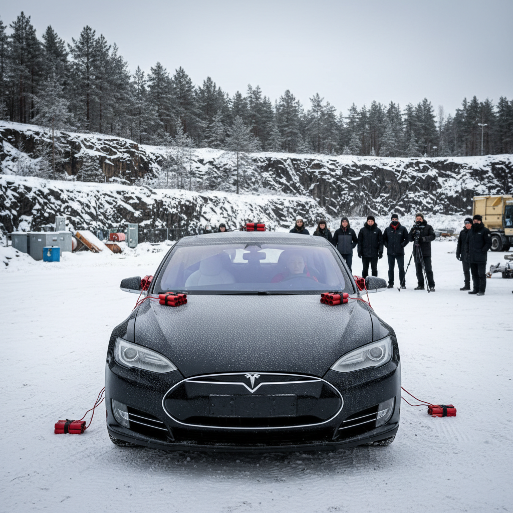 Недовольный владелец Tesla Model S взорвал свой автомобиль с манекеном Илона Маска внутри, фото 1