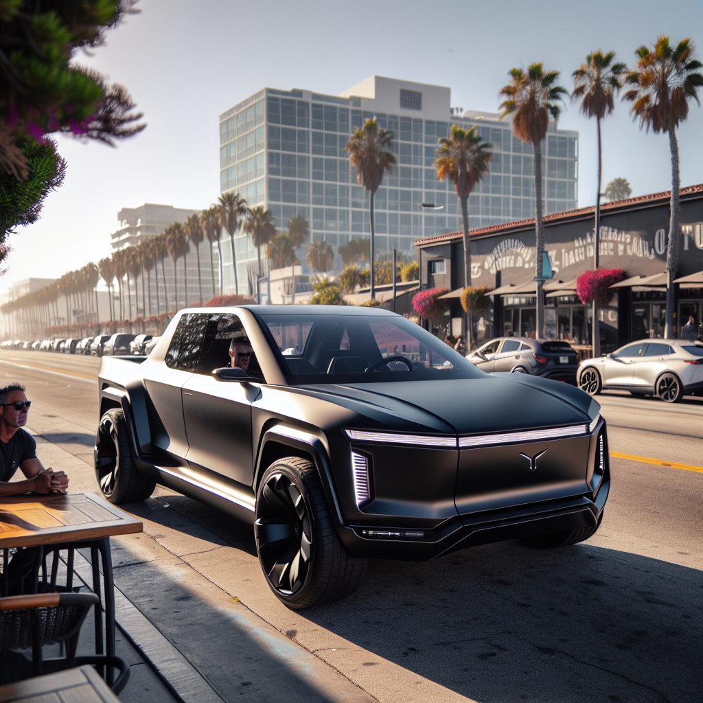 Матово-чёрный Tesla Cybertruck впервые замечен на публике. За рулём был главный дизайнер Tesla, фото 1