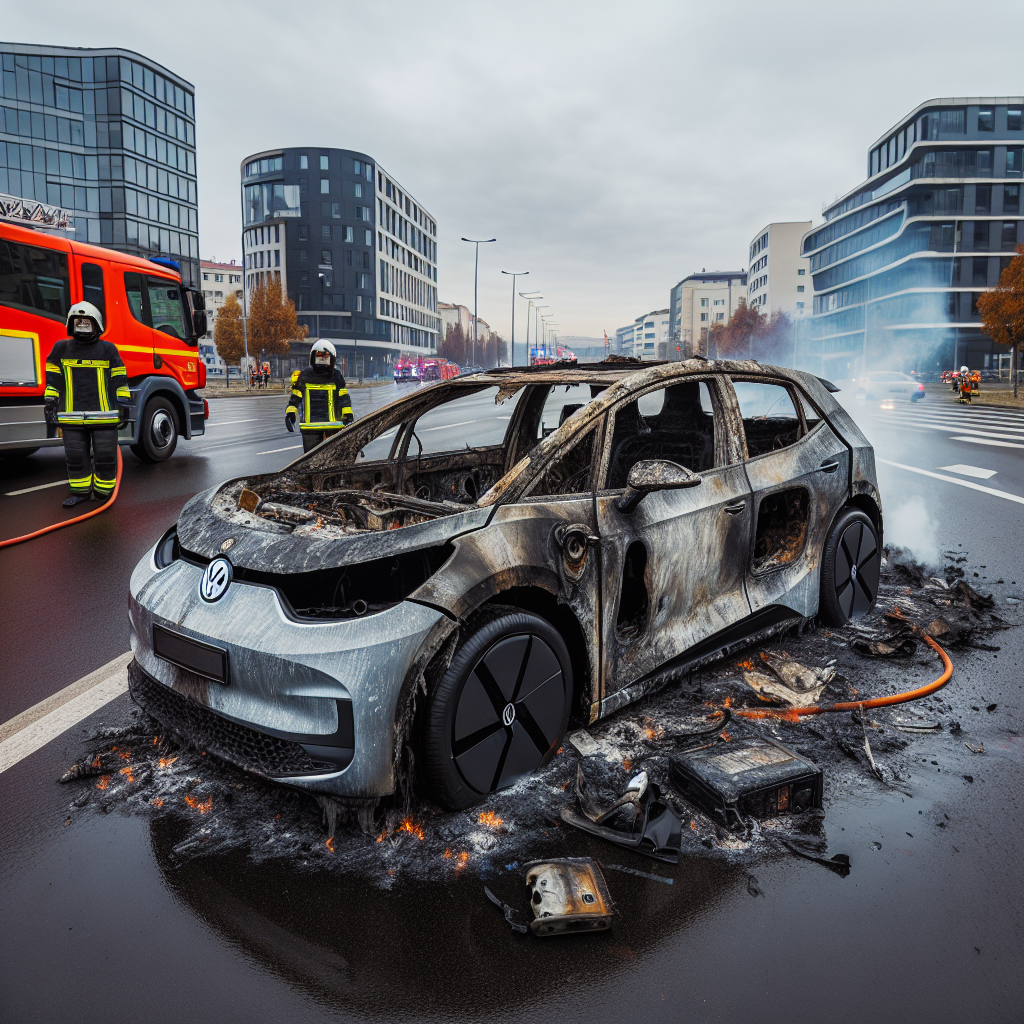 Volkswagen ID. 3 сгорел до основания, но батарея не пострадала. Это первый пожар электромобиля в Словакии, фото 1