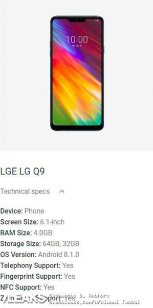 Подтверждены характеристики смартфона LG Q9, фото 1