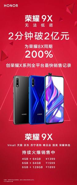 Бодрый старт: Honor 9X расходится в Китае в два раза быстрее Honor 8X, фото 1