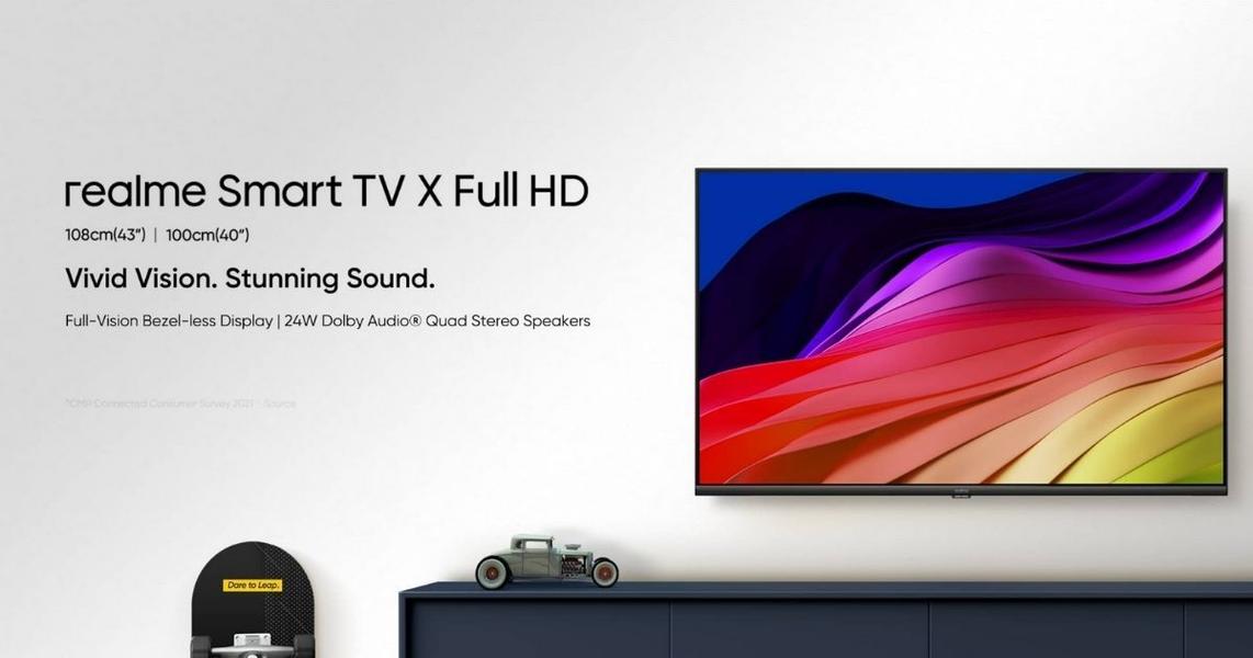 43 дюйма, HDR10, тонкие рамки экрана и 24 Вт звука за 390 долларов. Realme готовит линейку недорогих ТВ Smart TV X Full HD, фото 1