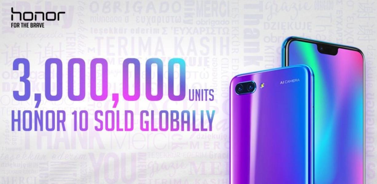 Смартфон Honor 10 менее чем за три месяца разошёлся тиражом свыше 3 млн единиц