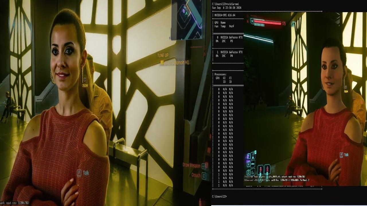 Cyberpunk 2077 with DLSS 5 Neural Rendering Offloaded to a Second GPU — Dual RTX 5060 Ti