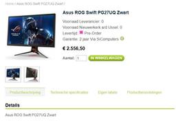 Для очень обеспеченных геймеров: стоимость монитора Asus ROG Swift PG27UQ в Европе переваливает за 2500 евро!