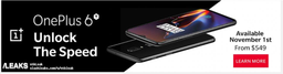 Флагманский смартфон OnePlus 6T поступит в продажу 1 ноября