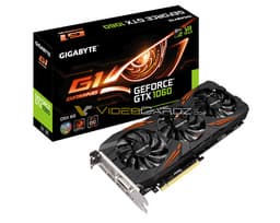 Видеокарта Gigabyte GeForce GTX 1060 с 6 ГБ памяти GDDR5X позирует на картинке