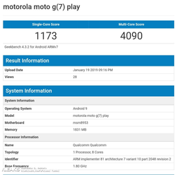 Недорогой смартфон Moto G7 Play показал ожидаемый результат в Geekbench