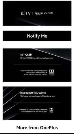 Телевизор OnePlus TV получил 8 динамиков общей мощностью 50 Вт