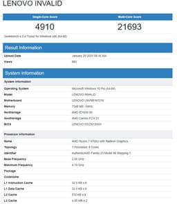 Процессор AMD Ryzen 7 4700U замечен в тесте Geekbench