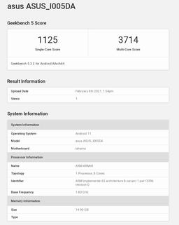 Snapdragon 888, 16 ГБ ОЗУ, 6000 мА·ч и Android 11. Asus ROG Phone 5 засветился в бенчмарке