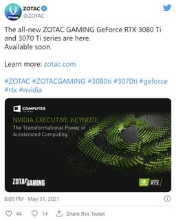 Компания Zotac подтвердила скорый анонс карт GeForce RTX 3080 Ti и RTX 3070 Ti