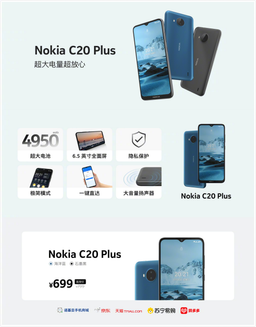 110-долларовый смартфон Nokia C20 Plus с большим аккумулятором поступил в продажу в Китае