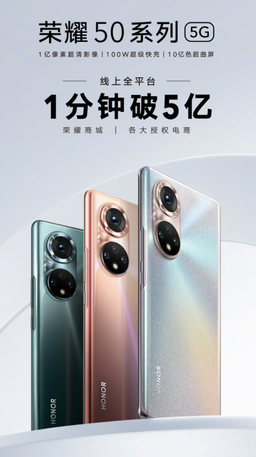 Honor 50 поступили в продажу в Китае и сразу же стали хитом. За минуту продано смартфонов почти на 80 миллионов долларов