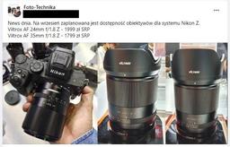Выход автофокусных объективов Viltrox AF 24mm f/1.8 Z и AF 35mm f/1.8 Z ожидается в сентябре 