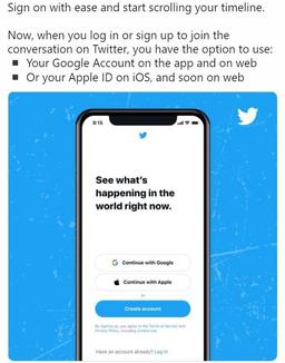 В Twitter теперь можно авторизоваться через учётную запись Google или Apple ID