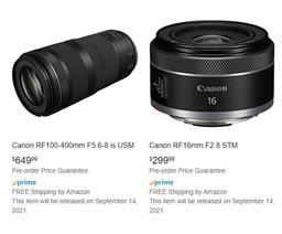 Стали известны цены объективов Canon RF 100-400mm F5.6-8 IS USM и RF 16mm F2.8 STM