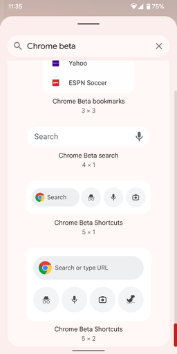 Новые виджеты для Chrome на Android практически идентичны таковым для iOS