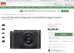 Начались продажи камеры Leica Q2 Monochrom Reporter