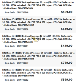 Процессоры Intel Raptor Lake Refresh практически не подорожают. Названа стоимость Core i9-14900KF, Core i7-14700K, Core i7-14700KF, Core i5-14600K и Core i5-14600KF