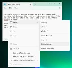 Спустя 41 год с момента выхода приложение «Блокнот» для Windows наконец-то получило функцию проверки правописания