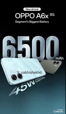 6500 мАч, 45 Вт, 120 Гц и IP64 — всего 140 долларов. Раскрыта стоимость бюджетного смартфона Oppo A6x