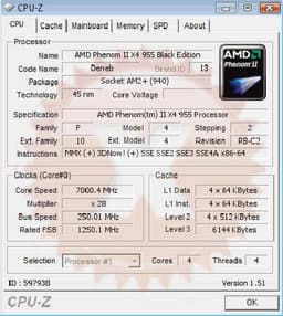 AMD Phenom II X4 955 Black Edition работает на частоте 7 ГГц