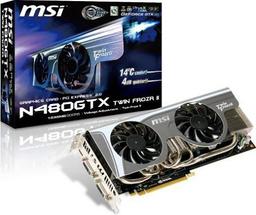 Видеокарта MSI N480GTX Twin Frozr II оснащается полимерными конденсаторами и двухвентиляторным кулером