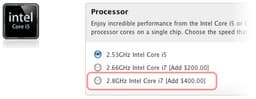 Apple предложила покупателям MacBook Pro опциональную установку Core i7 2,8 ГГц